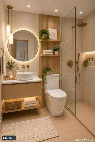 Cabina de baño en vidrio templado transparente, panel fijo (diseño de baño moderno) – CA-029 | Aluminazca Medellín