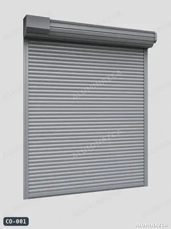 Cortina enrollable metálica en aluminio gris – CO-001 | Aluminazca Medellín