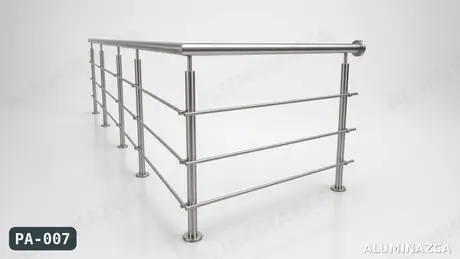 Barandal en acero inoxidable con tubos horizontales, esquina – código PA-007