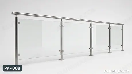 Barandal en vidrio templado con postes de acero inoxidable – PA-008 | Aluminazca Medellín