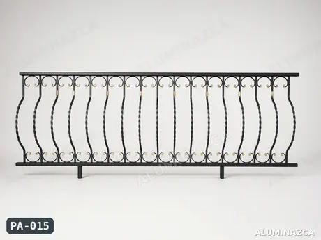 Barandal en hierro forjado con balaustres curvos – PA-015 | Aluminazca Medellín