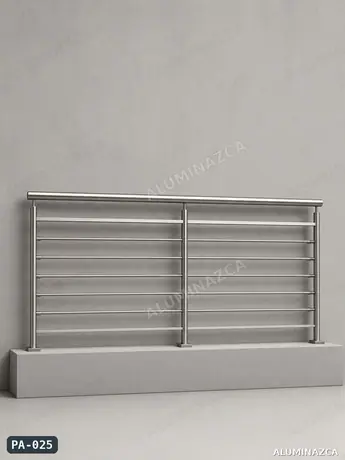 Barandal en acero inoxidable con tubos horizontales, baranda de balcón – PA-025 | Aluminazca Medellín