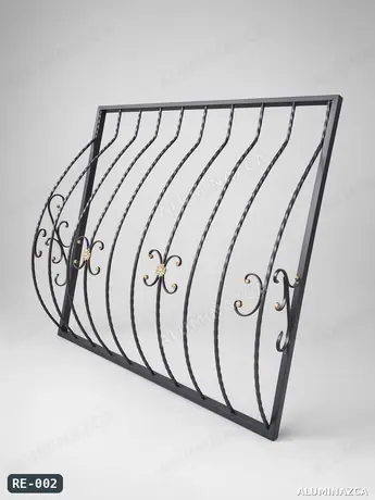 Reja de ventana curva (abombada) en hierro forjado negro – código RE-002