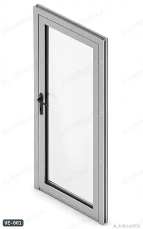 Ventana batiente en aluminio blanco con vidrio – código VE-001