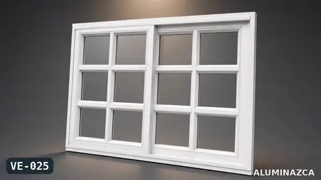 Ventana corrediza en aluminio blanco con retícula de 8 divisiones – VE-025 | Aluminazca Medellín